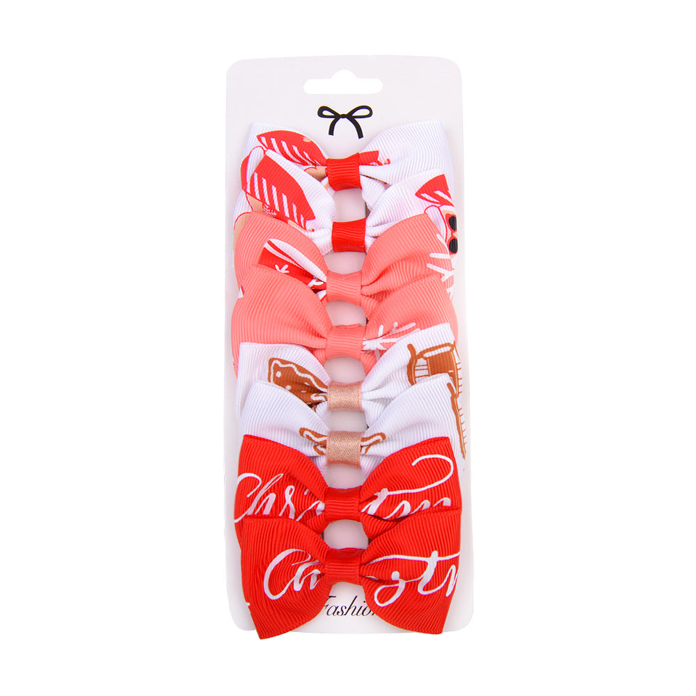 Wholesale Rainbow Gradient Christmas Bow Hairpins Holiday Party polyester rib tape Hair Accessories